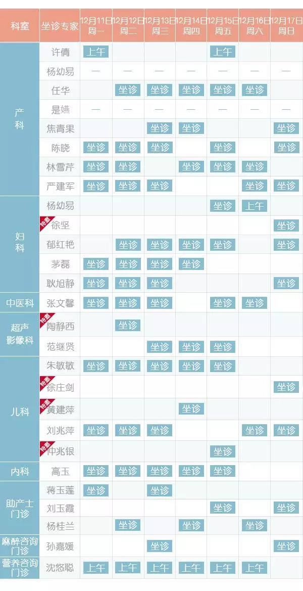 【详情点击】本周百佳专家坐诊表来啦~